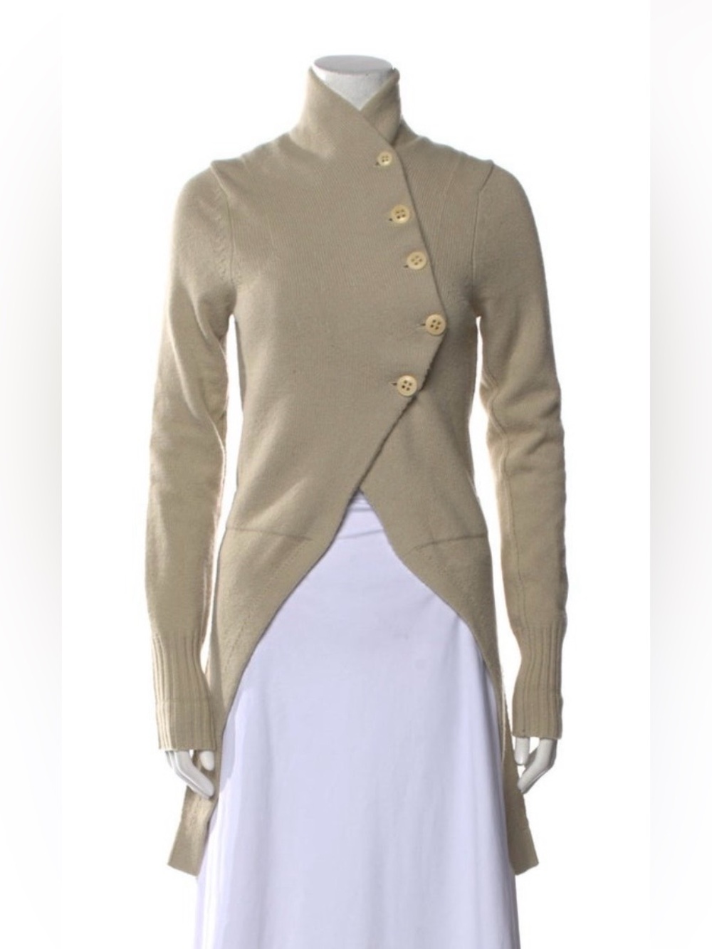 Ann Demeulemeester Beige Asymmetric Button-Front Cardigan